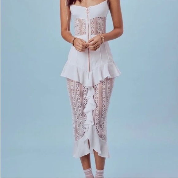 For Love & Lemons Lovebird Lace Midi Dress Sz XL NWT - Picture 3 of 11